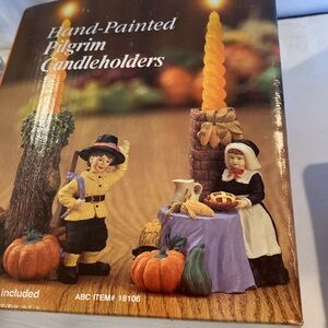 NIB & Vintage Hand-Painted Pilgrim Candle Holders